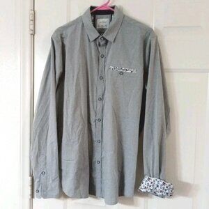 Craft+Flow Shirt Men's Long Sleeve Button Up Flip Cuff Gray Size Large